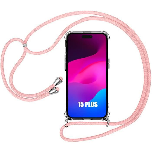 Sladdfodral till iPhone 15 Plus - Stötsäkert skydd Förstärkta hörn med rosa sladd