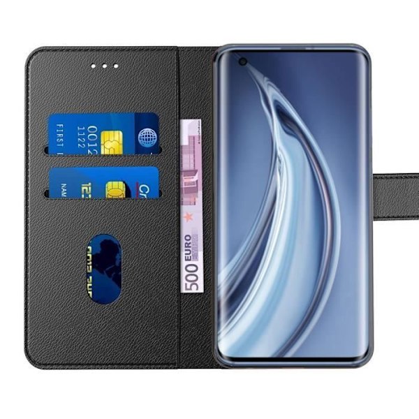 Coque - E.F.Connection - til Xiaomi Mi10 Pro - Lædereffekt Sort - med 2 Tempered Glass Svart