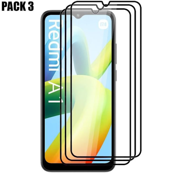 3 x helhärdat glas för Redmi A1/A2 skyddsglas Transparent med svart kant