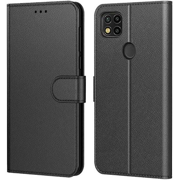 Fodral för Redmi 9C (5,7") Svart lädereffekt Trendig design Magnetstängning Förstärkt kant Svart