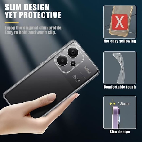 Fodral till Xiaomi Redmi Note 13 Pro+ 5G - Note 13 Pro Plus 5G - Mjukt anti-halk genomskinligt skydd