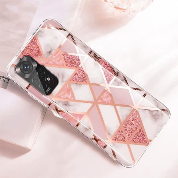 Fodral för Redmi Note 11-11S, 2 härdade glasögon ingår - Smal och snygg skyddsresistent rosa Rosa