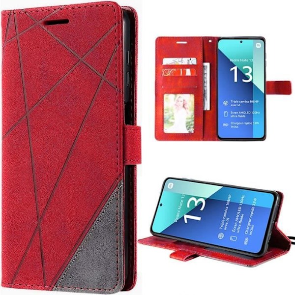 Fodral till Xiaomi Redmi Note 13 4G (ej för 5G) - Rött lädereffekt Stötsäkert 360° skydd
