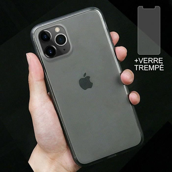 Fodral för iPhone 12 + skärmskydd i härdat glas, mjukt silikonskyddsfodral Bumper Clear Grey