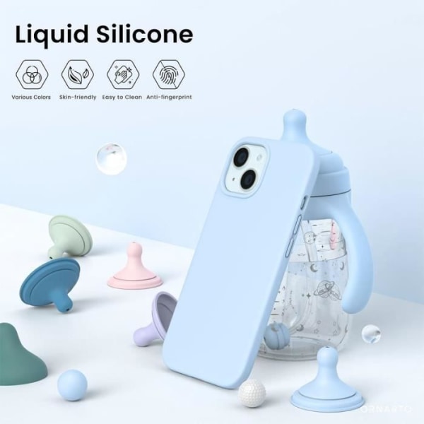 Fodral med 2 härdade glasögon för iPhone 15 Plus - Tunt Matt TPU Skyddsfodral Himmelsblå
