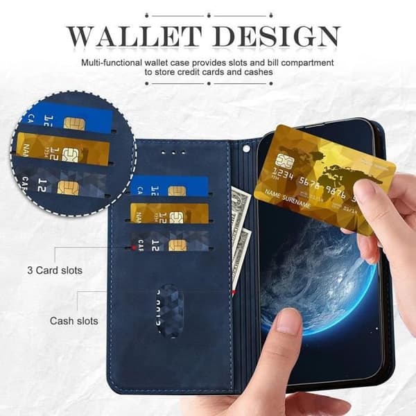 Coque för Xiaomi Redmi Note 12 5G - E.F.Connection - Etui i Präglat Läder - 2 Härdade Glas - Mörkblå - Stöd marinblå