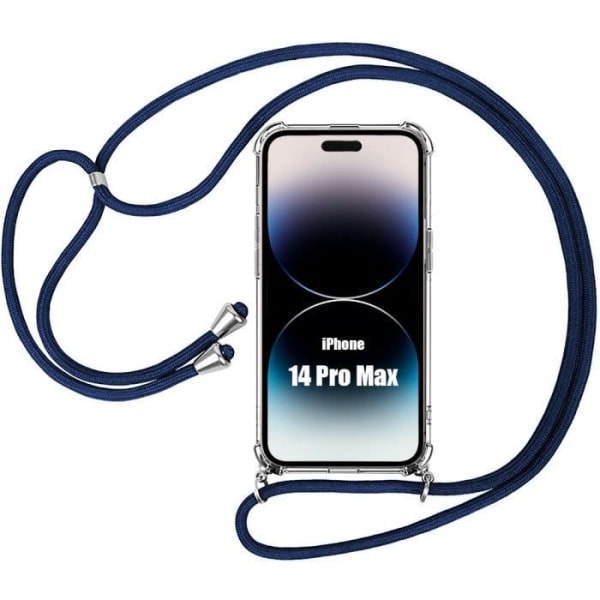 Fodral för iPhone 14 Pro Max Clear TPU hörnförstärkt skydd med halsband Marinblå Marine blå