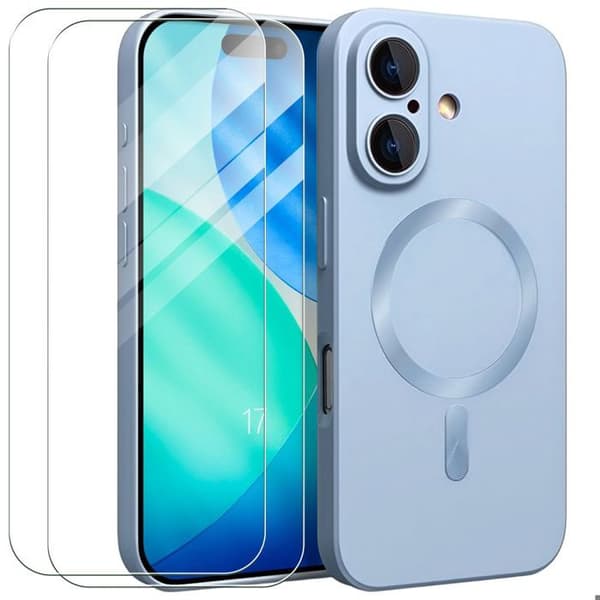 Skyddshölje - E.F.Connection - för iPhone 17 - Silikon med Blå Magnetisk Cirkel - 2 Glas Blå