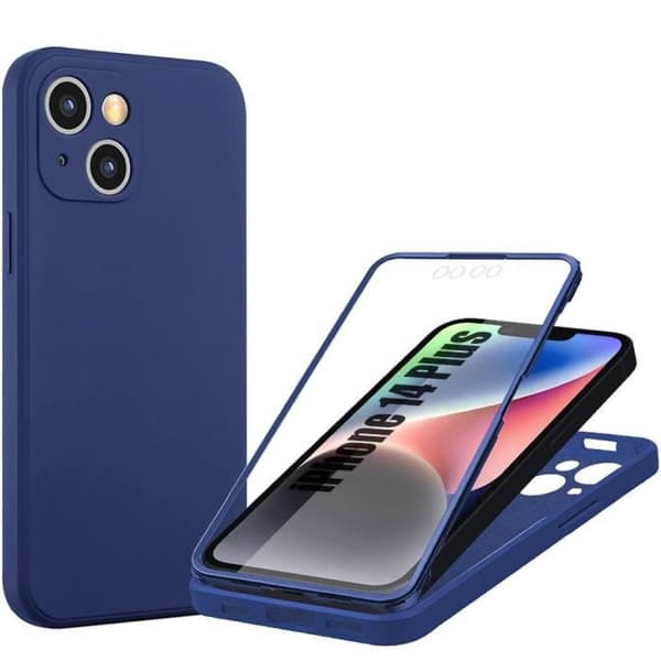 Coque - E.F.CONNECTION - för iPhone 14 Plus - 360° Hybrid Skydd - Silikon + PET - Marinblå marinblå