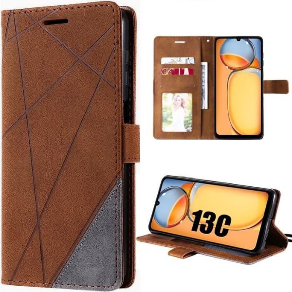 Skyddsfodral för Xiaomi Redmi 13C - MÄRKE - Retrodesign - PU-läder - Magnetisk - Mjuk kastanj