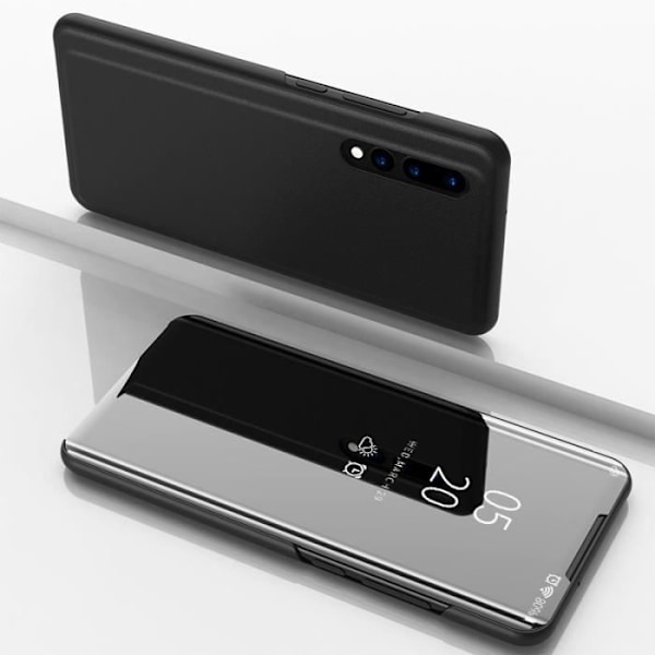 Huawei P30 Lite Case Clear View Shockproof Flip Case Spejl Flip Case Smart Stand Cover til HuaWei P30 Lite Sort Svart