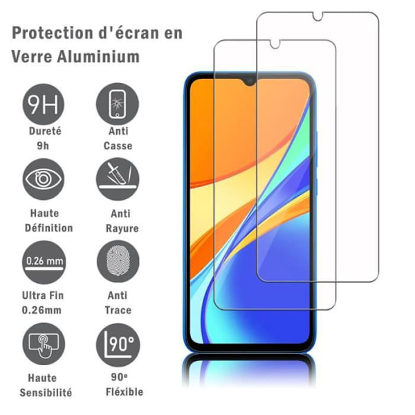 VCOMP® til Xiaomi Redmi 9C- 9C NFC- Redmi 9 (Indien): Pakke med 2 superresistente 9H aluminiumsglasskærmbeskytterfilm