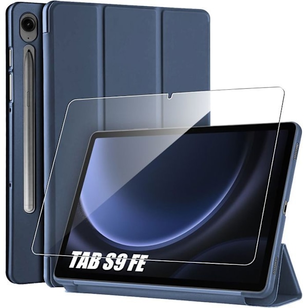Coque + Härdat Glas för Samsung Galaxy Tab S9 FE (10,9 Tum) / S10 FE, Marinblå Stöttålig Fodral med Stödfunktion marinblå