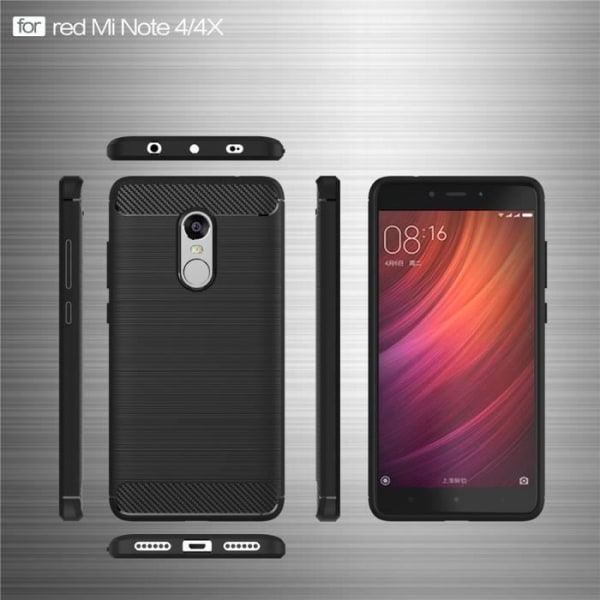 Carbon Fiber Resilient TPU Shockproof Protective Armor Case til Xiaomi RedMi Note 4/4X - KNS SHOP