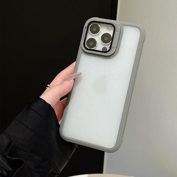 Etui og 2 hærdede briller til iPhone 16 Plus, stødsikker glitterbeskyttelse med kamerabeskyttelse - grå