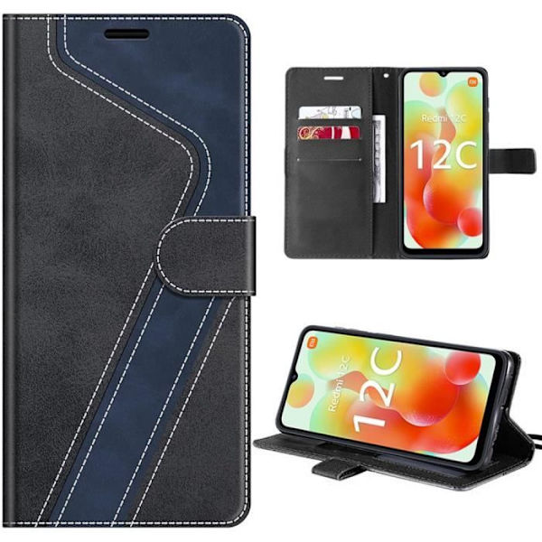 Fodral för Xiaomi Redmi 12C/11A - E.F.CONNECTION - Broderat mönster - Semi-styv - Svart/Mörkblå - Kortficka Svart, Marinblå