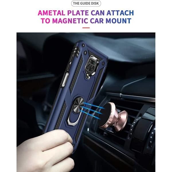 Fodral - Xiaomi - Redmi Note 9 Pro Max - TPU silikon - Roterande ringhållare - Magnetisk bilfäste Svart