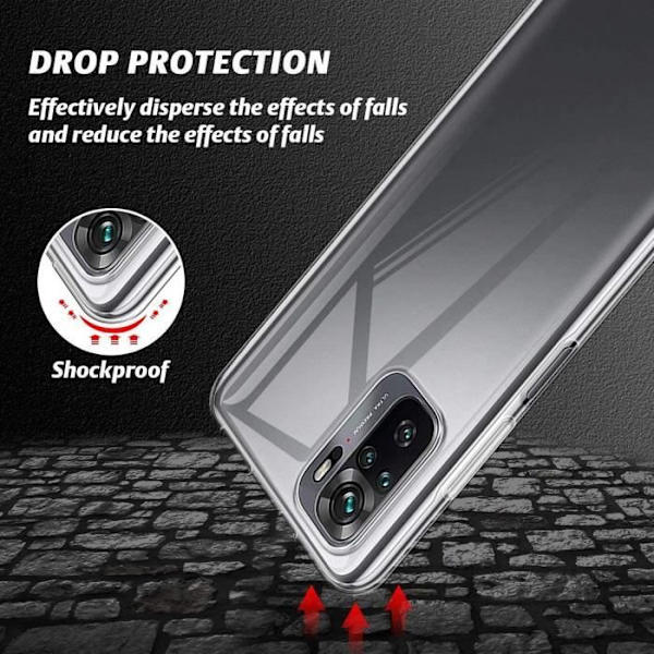Fodral för Redmi Note 10 4G (6,42") Mjukt förstärkt skydd Anti-chock silikon med härdat glas Transparent