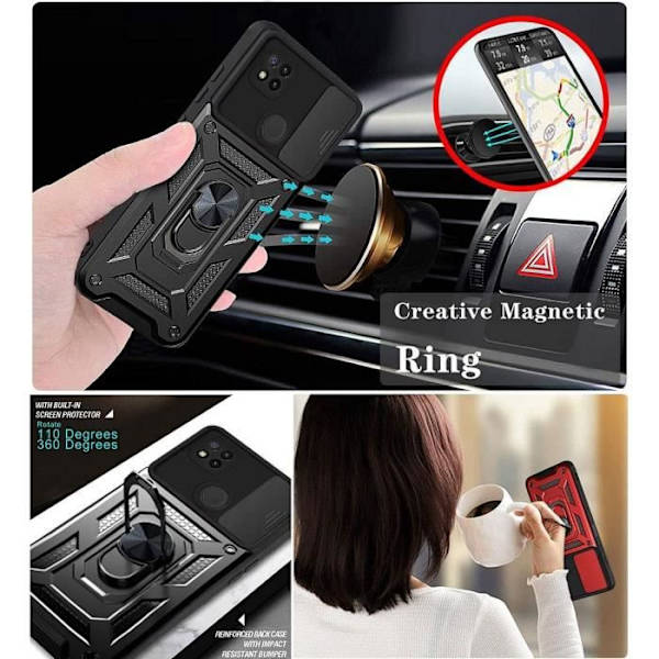 Fodral för Redmi 10A Black Shockproof Army Style Inbyggt stöd Förstärkt kantkameraskydd