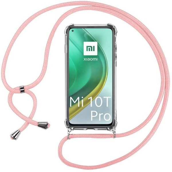 Taske til Xiaomi Mi 10T Pro (6,67") Blød anti-ridse gennemsigtig TPU-beskyttelse Forstærkede hjørner + skulderrem Pink Transparent-rosa