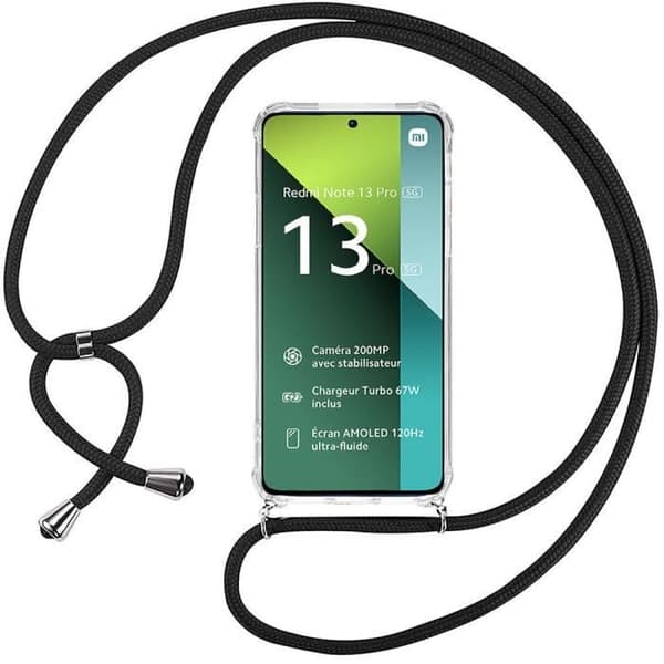 Coque - E.F.CONNECTION - för Xiaomi Redmi Note 13 Pro 5G - Stötresistent - Slim - Justerbar snodd Svart Svart