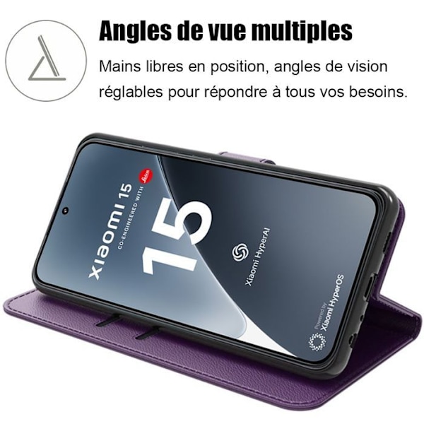 Coque til Xiaomi 15, Beskyttelse med klap Anti-ridser Stødabsorberende Kædetlæder Mørkeblå Mörklila