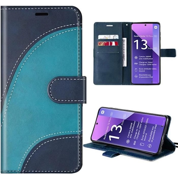 Coque - E.F.Connection - Redmi Note 13 Pro+ 5G - Magnetisk Skydd - Syntetiskt Läder - Blå Blå