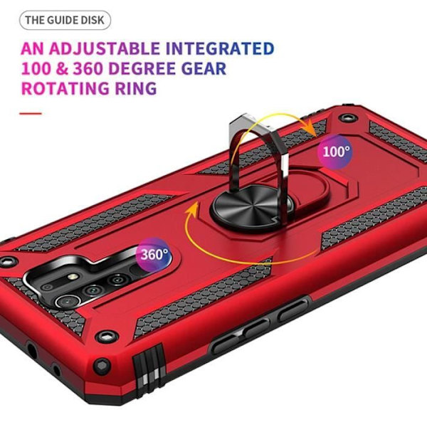Skyddande Fodral för Redmi 9 - E.F.CONNECTION - Metall Stöd Ring - Härdat Glas - Röd Röd