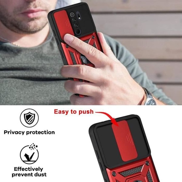 Fodral för Redmi Note 8 Pro (6,53 tum) Röd hård stötsäker ring baksida Anti-scratch Army Style förstärkt kant Röd