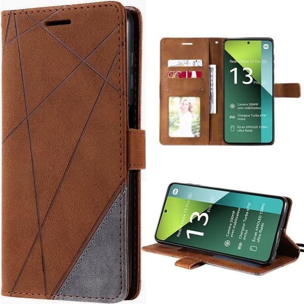 Skyddsfodral för Xiaomi Redmi Note 13 Pro 5G - Stötsäker - Läderlook - Kortfack brun
