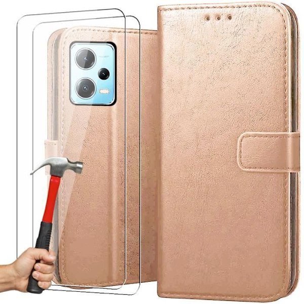 Set med 2 härdade glasögon + fodral för Redmi Note 12 Pro+ - Anti-Shock 360 graders skydd guld gyllene
