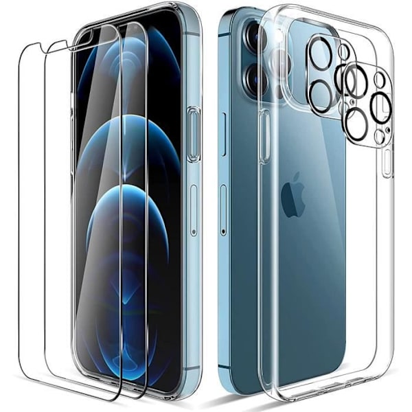 E.F.Connection Silikon TPU-fodral för iPhone 13 (6,1") + 2 härdade skärmglasögon och 2 bakre kameraskydd Transparent