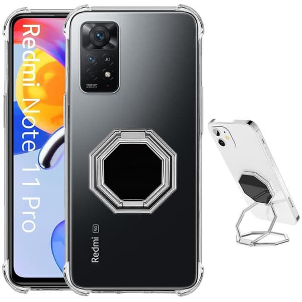 Coque - Xiaomi - Redmi Note 11 Pro - Silikon - Stöttålig - Silverfärgad metallstöd Silver