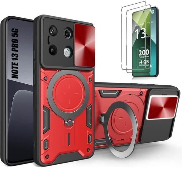 Coque - E.F.CONNECTION - För Xiaomi Redmi Note 13 Pro 5G - Röd - Antiglid - Militärskydd Röd