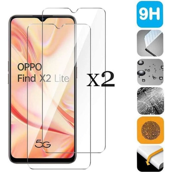 Set med 2 st härdat glas för Oppo Find X2 Lite skärmskydd Ultra-resistent anti-friktion splittringssäker Ultra-Slim