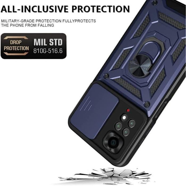 2 härdade glasögon + fodral för Redmi Note 11 Pro Marinblå styv ryggring kameraskydd