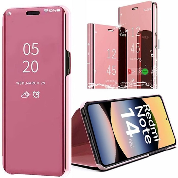 Coque för Xiaomi Redmi Note 14 5G (inte för 4G) Spegel Effekt Fönster Genomskinlig Förstärkt Skydd Rosa Rosa