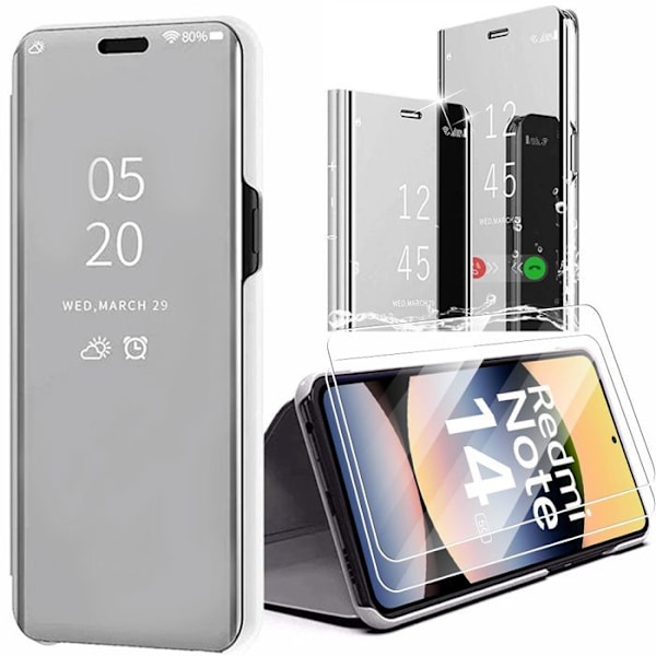 Coque + 2 Tempererade Glas för Xiaomi Redmi Note 14 5G (inte för 4G) Stöttekskydd Spegeleffekt - Silver Silver