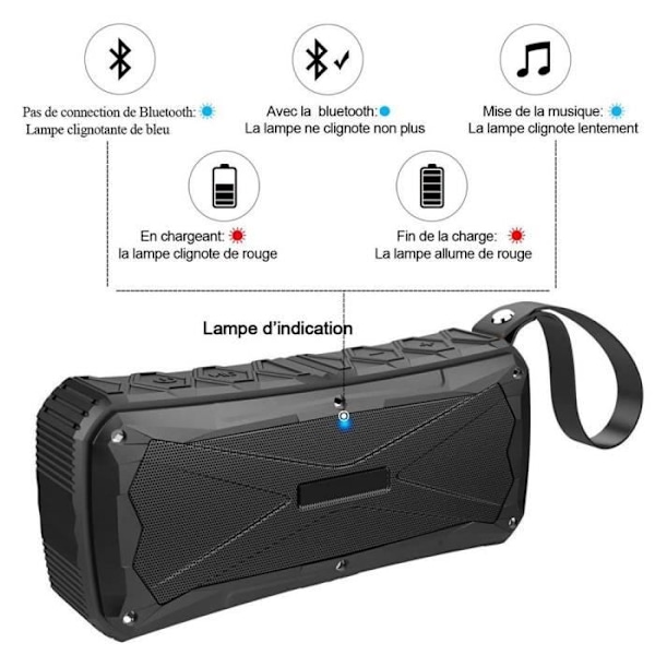 Bluetooth højttaler - E.F. CONNECTION - Vandtæt model - 12 timers batterilevetid - Eksternt batteri - Sort Svart