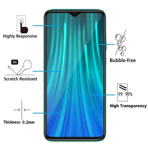 För Xiaomi Redmi Note 8 Pro 6.53": Pack - 2-pack skärmskydd i härdat glas