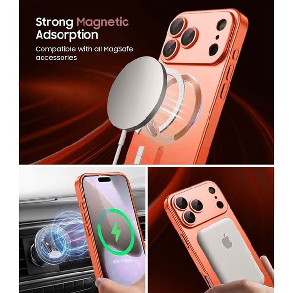 Magnetisk skal - E.F.Connection - för iPhone 17 Pro Max - Orange silikon - 2 härdade glas Orange