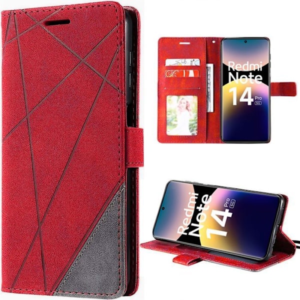 Coque til Xiaomi Redmi Note 14 Pro 5G (ikke til 4G) Beskyttelse mod Ridser 360 Grader PU Læder Rød Röd
