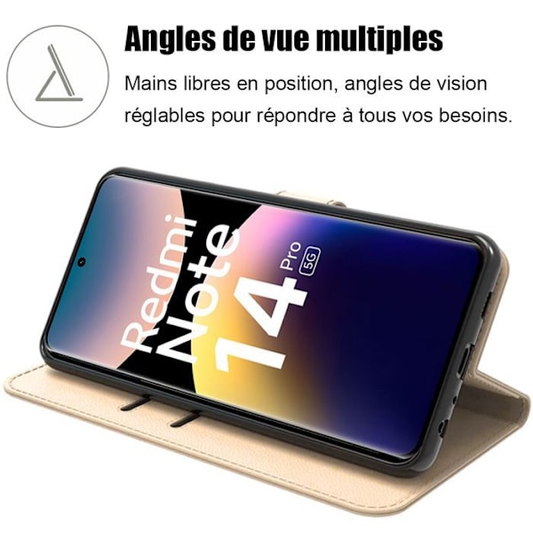 Skyddsfodral och 2 Sänkta Glas för Xiaomi Redmi Note 14 Pro 5G (inte för 4G) Repfria Syntetläder Guld gyllene