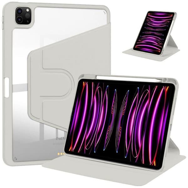 Fodral för iPad Pro 12,9" (2018 2020 2021 2022) Justerbart Rotationsfodral med Stylusfack - Grå Grå