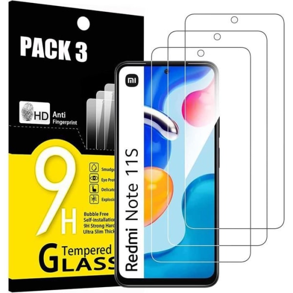 Härdat glas för Redmi Note 11-Note 11S Enkel installation Anti-scratch 3-pack Transparent
