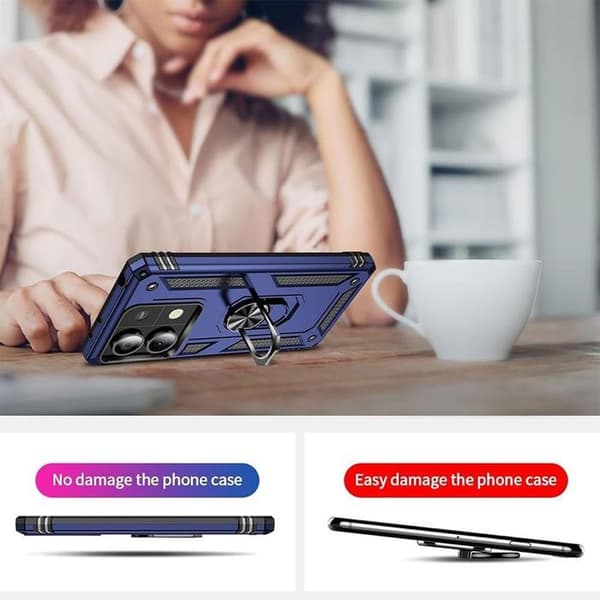 Coque - E.F.CONNECTION - För Xiaomi Redmi Note 14 5G - Stötsäker - Rotterande ring - Härdat glas ingår marinblå
