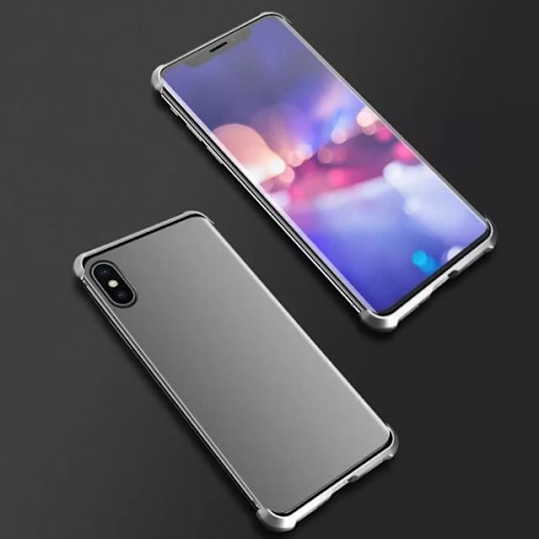 Alisuber Magnetic Case För iPhone X XS Non Bumper Silver Fram + Bak Magnetic Adsorption Case av härdat glasfilm
