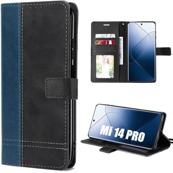 Coque - E.F.CONNECTION - För Xiaomi 14 Pro - PU-läder - Stöd för chock - Justerbart stöd marinblå