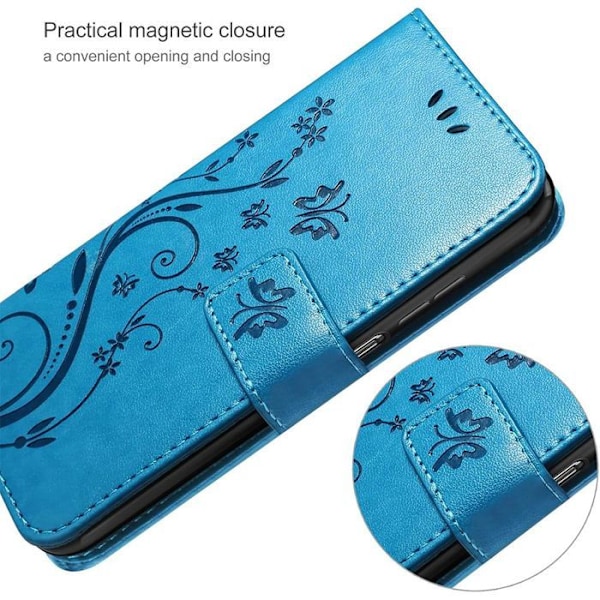 Coque + 2 Tempererede Glas til Xiaomi Redmi Note 14 5G (ikke til 4G) Stødabsorberende Beskyttelse Kunstlæder Sommerfugl Mønster Blå Blå