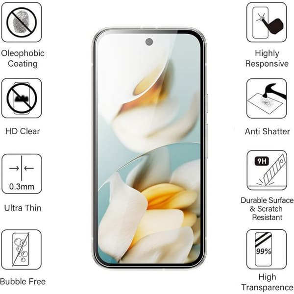 4x Härdat Glas för Google Pixel 9a - Skärmskydd Anti-Rip 9H Stötsäker Transparent